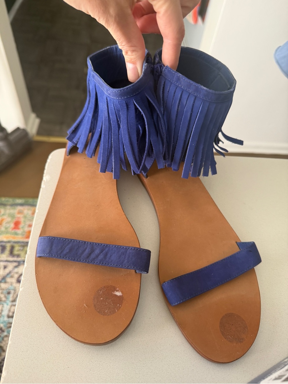 Kate Spade Blue Fringe Suede Women's Sandals size 10